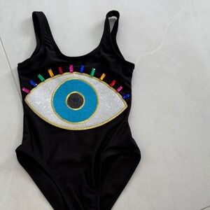 Lola + The Boys Black One Piece with Colorful Eye Design